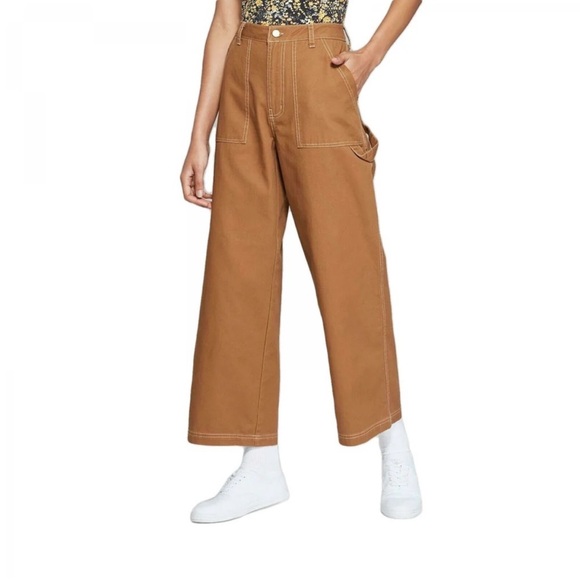 wild fable Pants - Wild Fable Tan Wide Leg Stitch-Detail Carpenter Pants